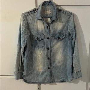 Current/Elliott Light Wash Denim Button-Down Shirt